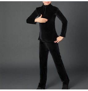 Boys Black velvet Latin dance clothes latin ballroom dance shirts and pants for boy modern dance practice outfits Autumn and winter dance tops and trousers