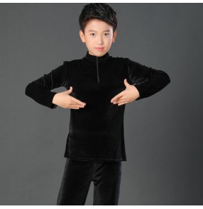 Boys black velvet Latin tops and children's dance clothes tops ballroom dancing tops for kids 
