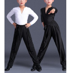 Boys black white latin ballroom dance shirts and striped pants sets modern waltz tango latin dance costumes for boy