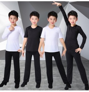 Boys black white  Latin dance clothes suits Latin dance shirts and pants boys long-sleeved exercise clothes children's modern dance latin dance clothing