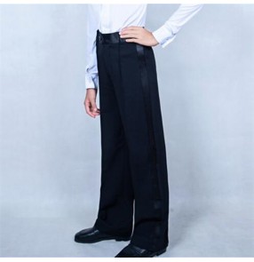 Boys children black latin ballroom dancing pants side with ribbon waltz tango salsa cha cha dance strethable long trousers for kids