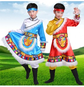 Boys Chinese Tibetan dance costume children grassland Tibetan skirt minority Tibetan kids Lhasa Zhuoma performance costume