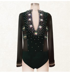 Boys competition glitter rhinestones latin ballroom dance body shirts