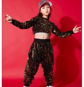 Boys girls kids street hiphop dance sequin outfits modern dance girls children rap singers gogo dancers stage performance costumes