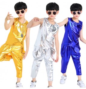 Boys hiphop street jazz dance costumes kids glitter drummer stage performance modern dance show school competition dance outfits