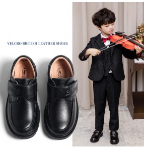 Boys jazz dance black leather shoes England college style soft-soled performance singer host wedding party shoes kids school choir violin piano performing single shoes for baby