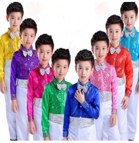 Boys jazz dance costumes modern dance singers chorus school competition stage performance tops shirts and pants