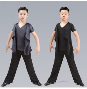 Boys kids children ballroom latin dance shirts and wide leg pants school competition gymnastics stage performance tops and trousers