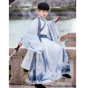 Boys kids Chinese Hanfu Young Master's Clothes Chinese School Clothes Swordsman Warrior Drama cosplay robe for boy Xmas Birthday Party Tang Costume