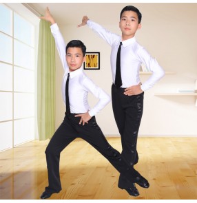 Boys kids latin ballroom dance shirts and side striped ribbon pants modern dance latin ballroom dance costumes for children