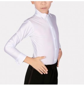 Boys kids white black latin ballroom dance shirts tops stage performance latin dance body shirts