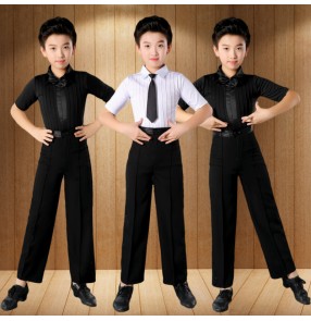 Boys kids white black Latin short-sleeved shirts and pants ballroom Latin dance clothes Children Physical Examination Competition clothing