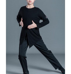 Boys kids youth black colored latin ballroom dance costumes salsa modern dance stage performance shirts and pants for kids