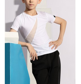 Boys Latin dance practice clothes short sleeved shirts ballroom dance shirts latin shirts for kids Boy dance performance training t-shirt