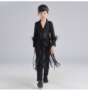 Boys modern jazz dance catwalk suit singers host dress suit British style fashion cool handsome tide suit boy t-stage model costume