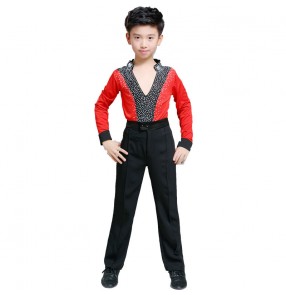 Boys red fuchsia Latin dance shirts and pants kids Latin stage professional examination competition practice clothes children's Latin dance costumes