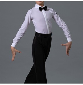 Boys white Latin Dance One-piece body Shirt Collar Children Standard Ballroom Dance tops Competition Performance shirts for kids