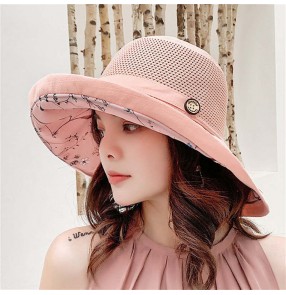 Breathable sunscreen big brim hat outdoor ladies cotton and linen fisherman hat sunscreen sunshade sun protection foldable beach hat