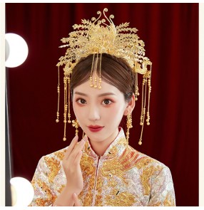 Bridal Headdress photos cosplay headgear Chinese ancient tang han dynasty empress queen princess wedding phoenix coronet costume hair accessory