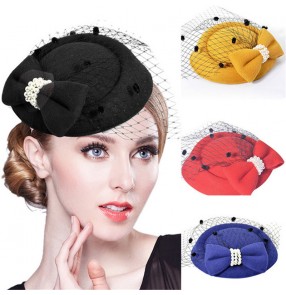 Bridal headwear fedoras pillbox hats Korean style stewardess hat hairpin fascinators headwear hat hairpin veil lace bow