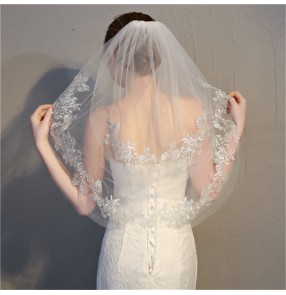 bridal Wedding dress Veil European and American Double Layer Short Exquisite Lace tulle Veil wedding accessories for bride