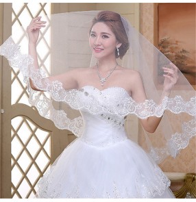 Bridal Wedding veil European and American bridal lace long wedding white lace tulle veil for bride