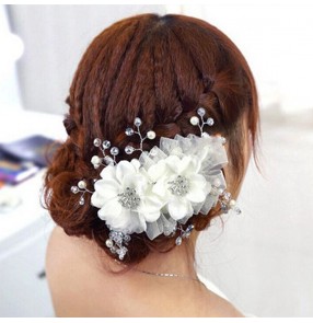 Bridal white headdress wedding party hair accessories host singers stage performance model show photos video shooting hair accessories