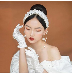 Bride Korean Handmade Hairband Gloves Pearl earrings Tassel French Retro Headdress Photos shooting Model Wedding Accessories