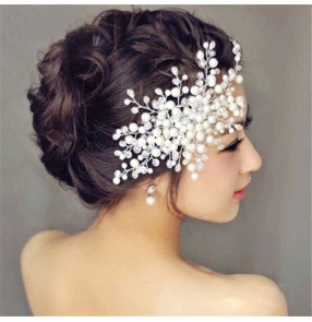 Bride wedding hair accessories bridal head flower handmade crystal beaded hair comb pearl wedding party headdress