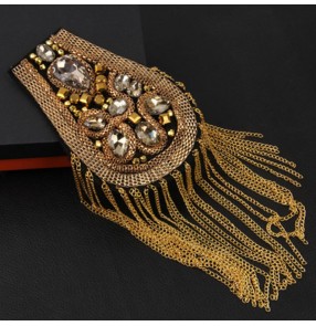 British children Fashion show metal fringed gemstones epaulettes singer dress coat blazer stage performance clothing shoulder accessories men and women brooch