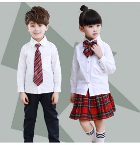 British style Kindergarten School uniforms chorus clothing for elementary middle school students boy girs long-sleeved white shirt plaid skirts Costume