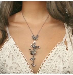 Butterfly necklace fashion personality flying butterfly tassel long fashion clavicle chain sweater chain for women