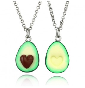 Cartoon three-dimensional avocado necklace  for women heart-shaped oval sweater handmade clay necklace 2pcs one set