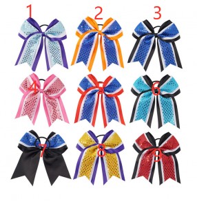 Cheerleading head flower bowknot for girls hair accessories cheerleader headwear shiny competition bow knot flower ball dance children head flower