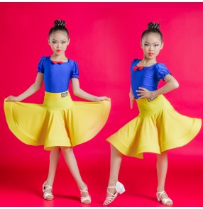 Child Royal blue with yellow latin dance dresses Latin practice clothes Girls latin performance costumes salsa rumba chacha  Practice clothes