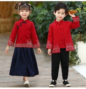 Children ancient folk costume hanfu Chinese school uniform Republic of China underskirt costume for boy girls tang suit dress for kids