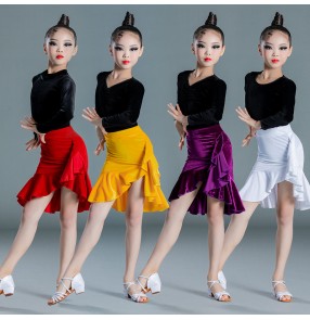 Children Black purple velvet Latin dance dresses ballroom Latin dance skirt for girls children ballroom competition performance clothes 