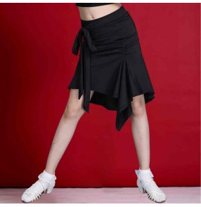 Children black wine latin dance fringe Skirts kids modern dance latin exercises dance practice costumes ballroom outfits for girls