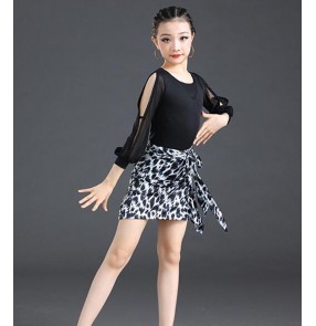 Children Black with leopard Latin dance practice clothes Girls Latin dance competition grade examination training dresses Latin dance performance skirts