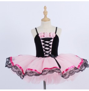 Children Black with pink ballet dance dresses Tutu skirt stage performance ballet dance costume suspender ballet performance clothes