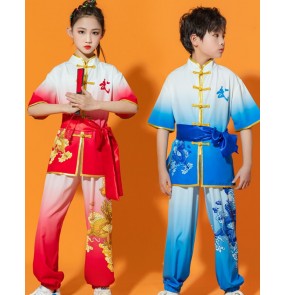 Children Boy Girls Chinese Dragon Kung fu Uniforms martial arts Wushu training clothing taiji performance suit Tai Chi martial arts dance performance wear for kids