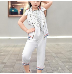 Children boy girls modern jazz street hip hop dance costumes stage performance show dance outfits 3 pieces sets