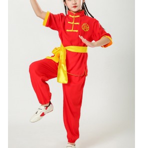 Children boy girls red black white Chinese kung fu clothing tai chi martial arts wushu clothing cotton taichi performance uniforms Taekwondo Tai Chi training student kungfu competition clothes