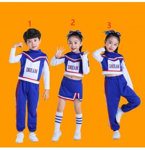 Children Boy girls red royal blue white cheerleading uniforms Opening Ceremony of Student Campus Games Aerobics Soccer Baby Cheerleading exercises Costumes