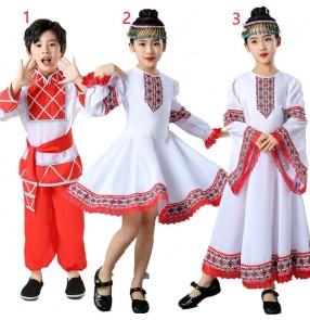 Children Boy girls white color Russian traditional folk dance costumes European palace princess maid film drama cosplay dresses Ukrainian style photos clothing for boys