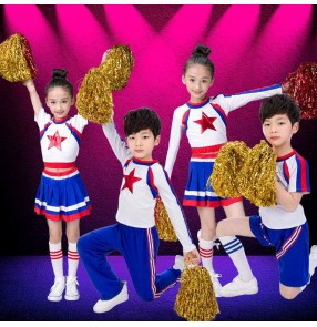 Children boy girls white red blue cheerleading performance clothing cheerleaders aerobics exercises performance costumes football baby dance dress for kids