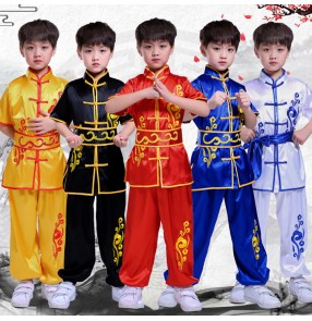 Children boys Chinese traditional wushu kungfu martial taichi uniforms dragon embroiderer school training suits