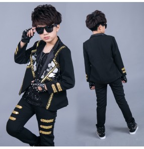 Children Boys jazz dance costumes Boys drum performance costume Model catwalk hip-hop sequin jacket pants photos shooting  gogo dancers outfits