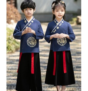 Children chinese hanfu costumes tang suit Chinese learning uniform Chinese style primary school students boys and girls confucius three-character classic performance costume