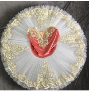 Children Coral velvet ballet tutu skirt little swan lake ballet dance costumes cygnet ballerina dance performance clothes girls ballet costumes